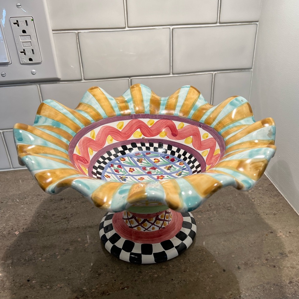 Mackenzie-Childs Odd Fellows Taylor Fluted Rim Compote